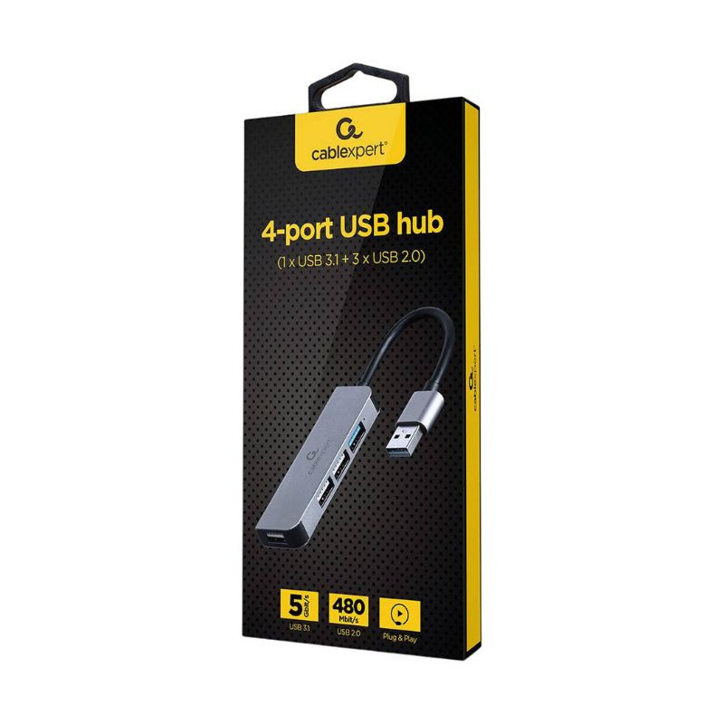 Hub USB Cablexpert 4-port (1 x USB 3.1 + 3 x USB 2.0) Prateado