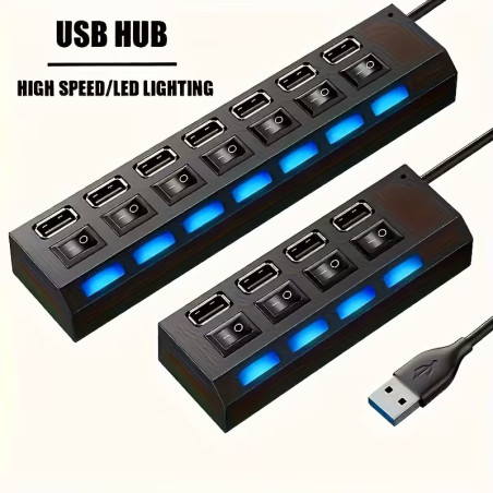 HUB USB 2.0 com interruptor de 4 ou 7 Portas