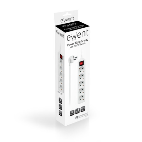 eWent Tomada múltipla de 5 entradas com interruptor luminoso